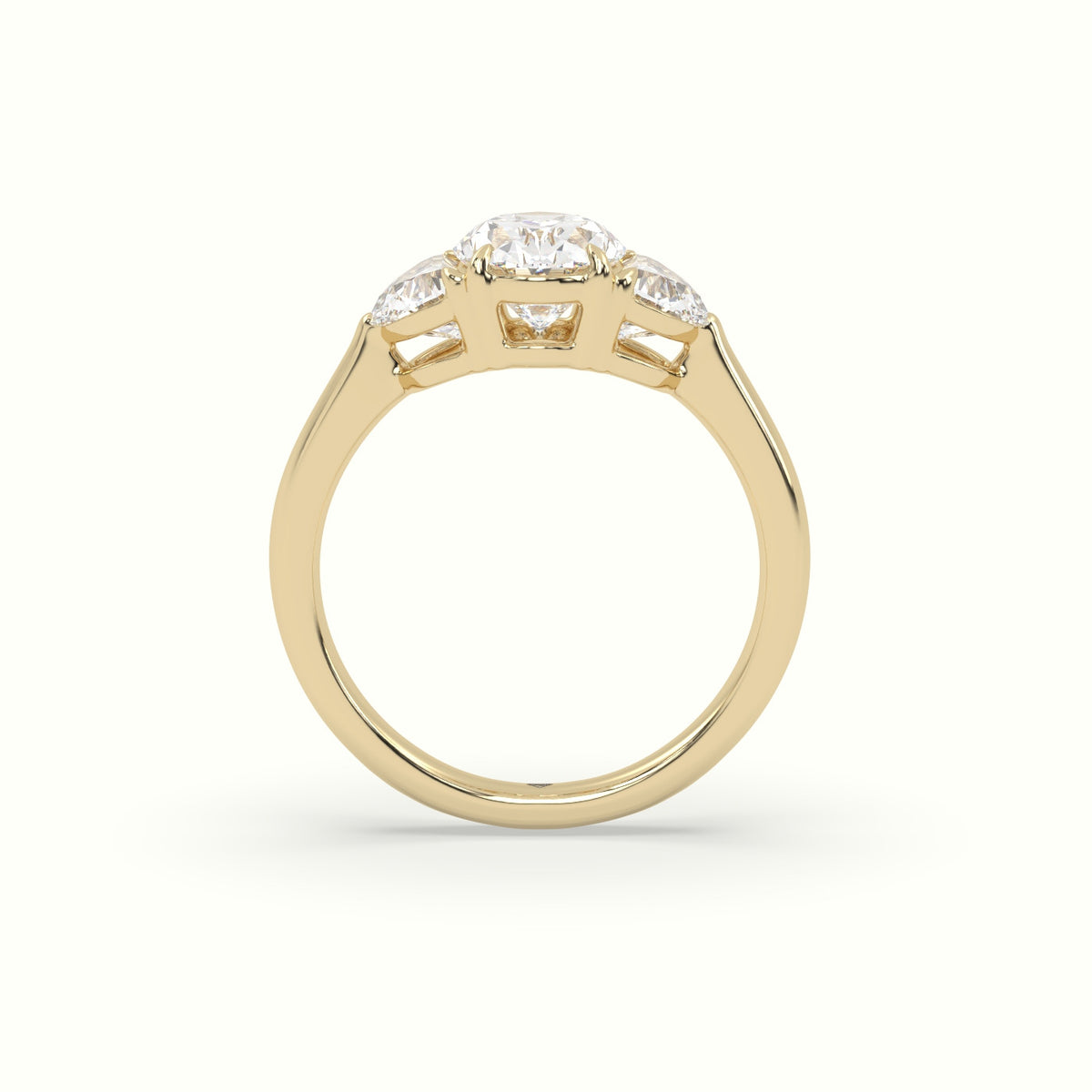 Oval Diamond Trilogy Half Moon Engagement Ring — Yellow Gold