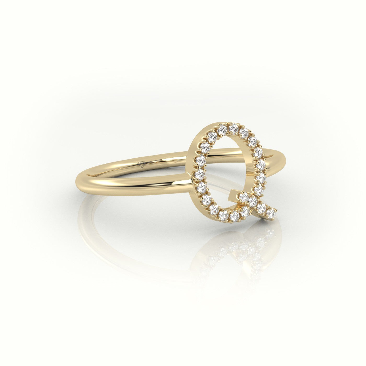 Round Cut Diamonds “Q” Initials Monogram Alphabet Ring — Yellow Gold