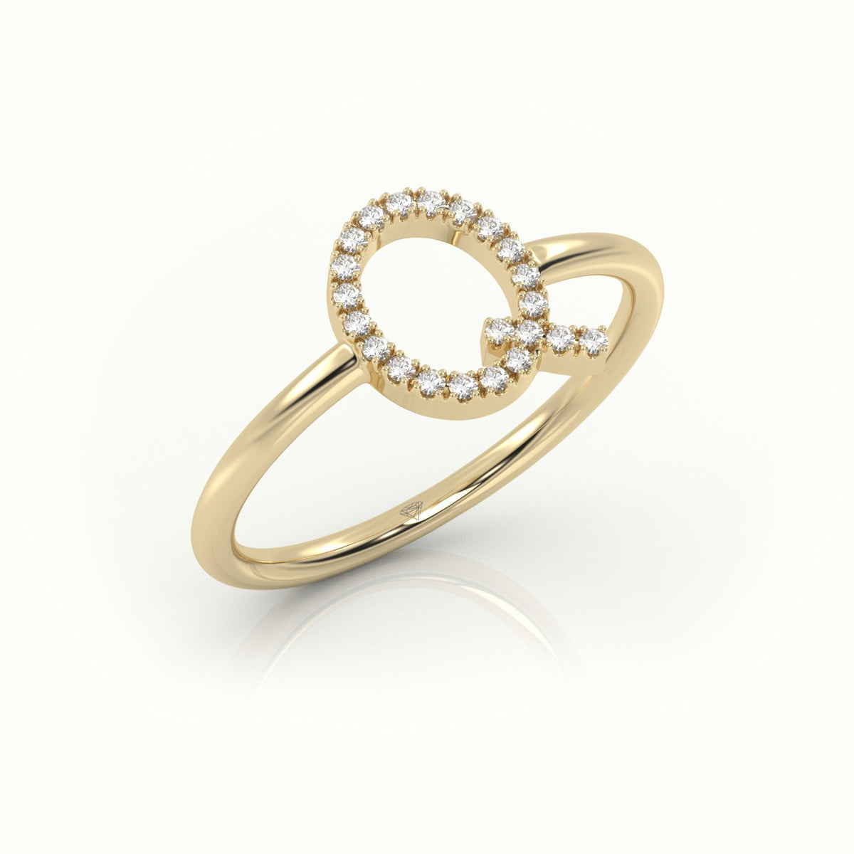 Round Cut Diamonds “Q” Initials Monogram Alphabet Ring — Yellow Gold