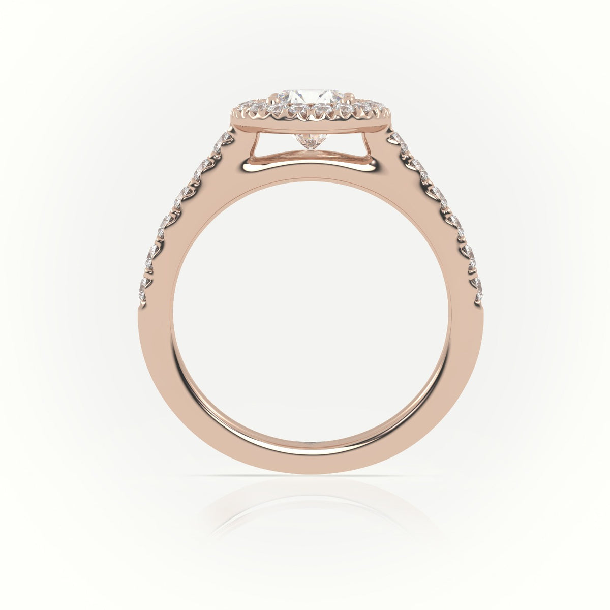 Round-Cut-Diamond 4 Prongs Halo Scallop Setting Engagement Ring — Rose Gold