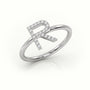 Round Cut Diamonds “R” Initials Monogram Alphabet Ring — White Gold
