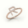 Round Cut Diamonds “R” Initials Monogram Alphabet Ring — Rose Gold