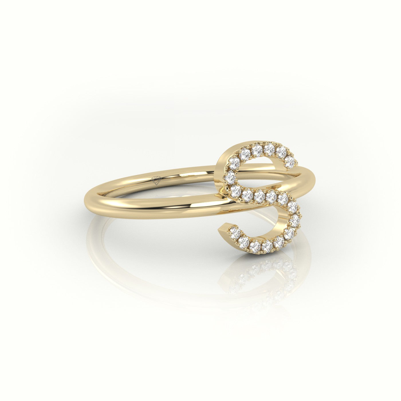 Round Cut Diamonds “S” Initials Monogram Alphabet Ring — Yellow Gold