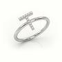Round Cut Diamonds “T” Initials Monogram Alphabet Ring — White Gold