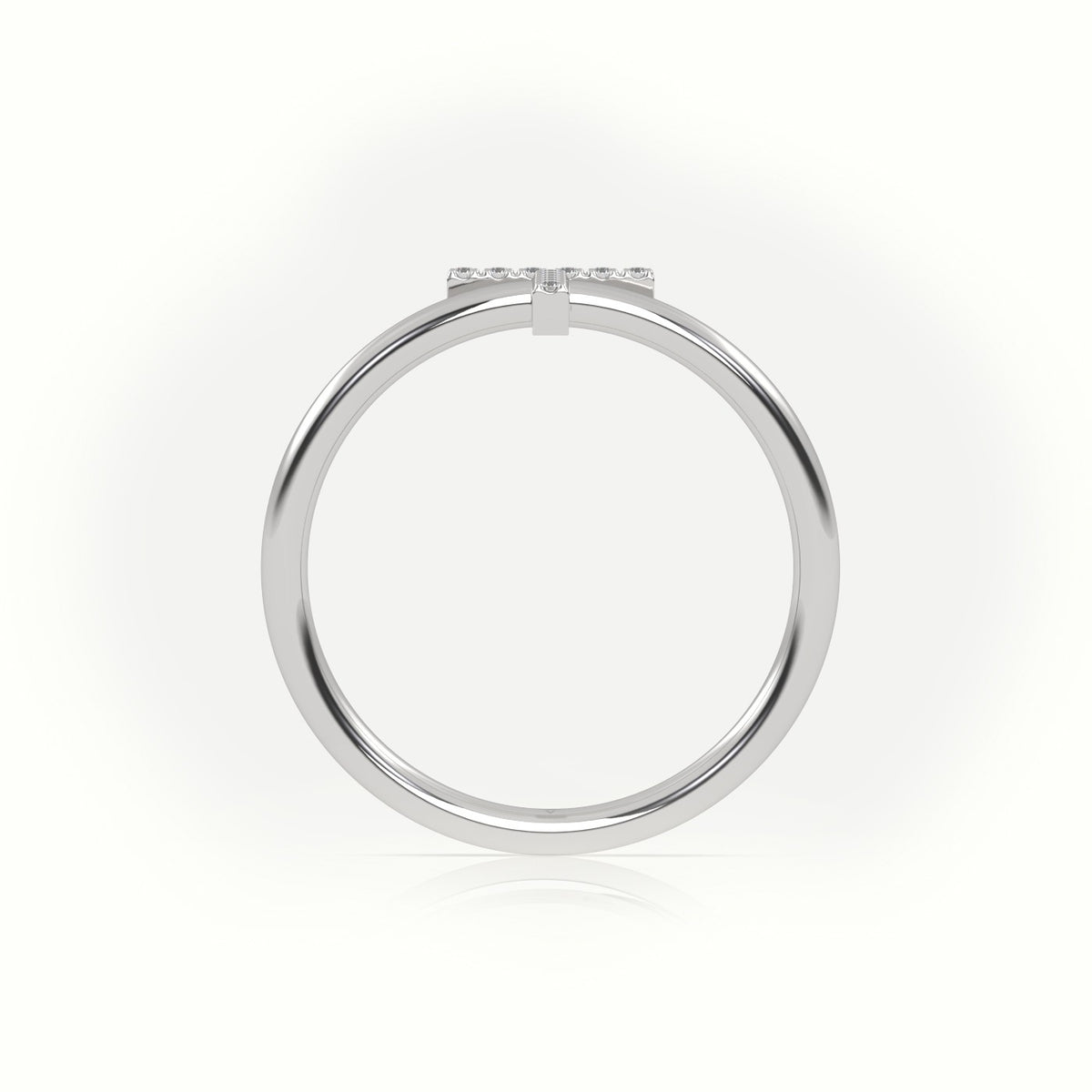 Round Cut Diamonds “T” Initials Monogram Alphabet Ring — White Gold
