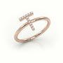 Round Cut Diamonds “T” Initials Monogram Alphabet Ring — Rose Gold