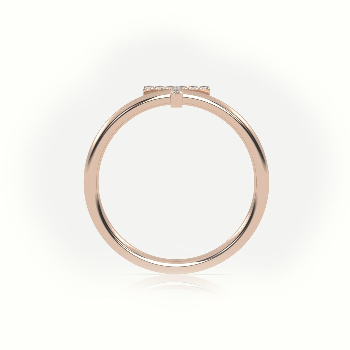 Round Cut Diamonds “T” Initials Monogram Alphabet Ring — Rose Gold