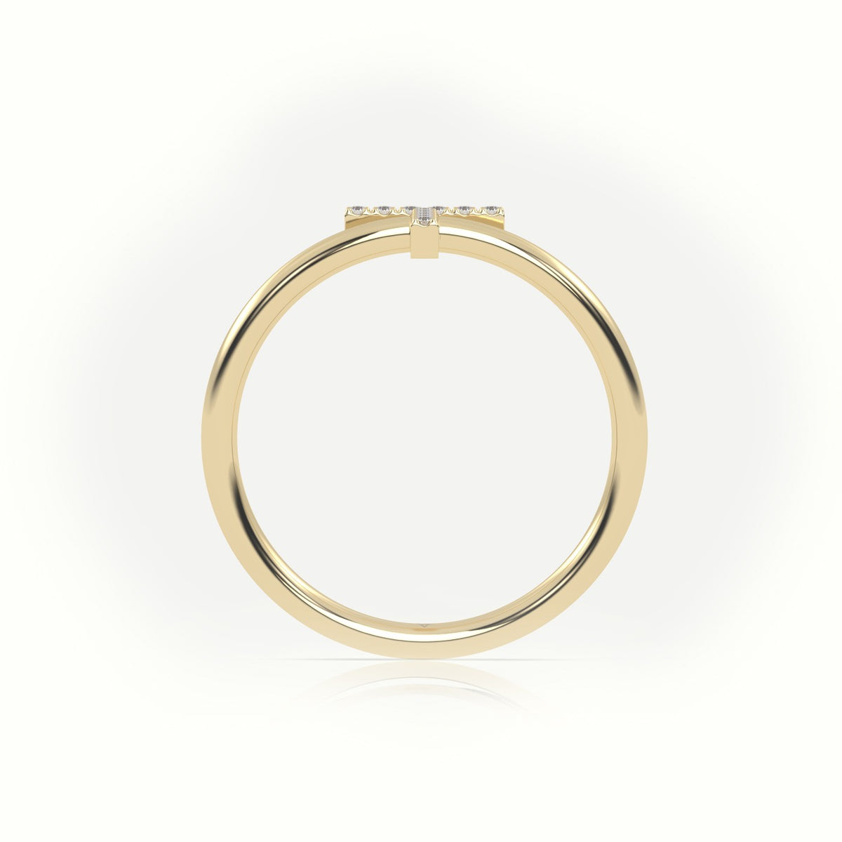 Round Cut Diamonds “T” Initials Monogram Alphabet Ring — Yellow Gold