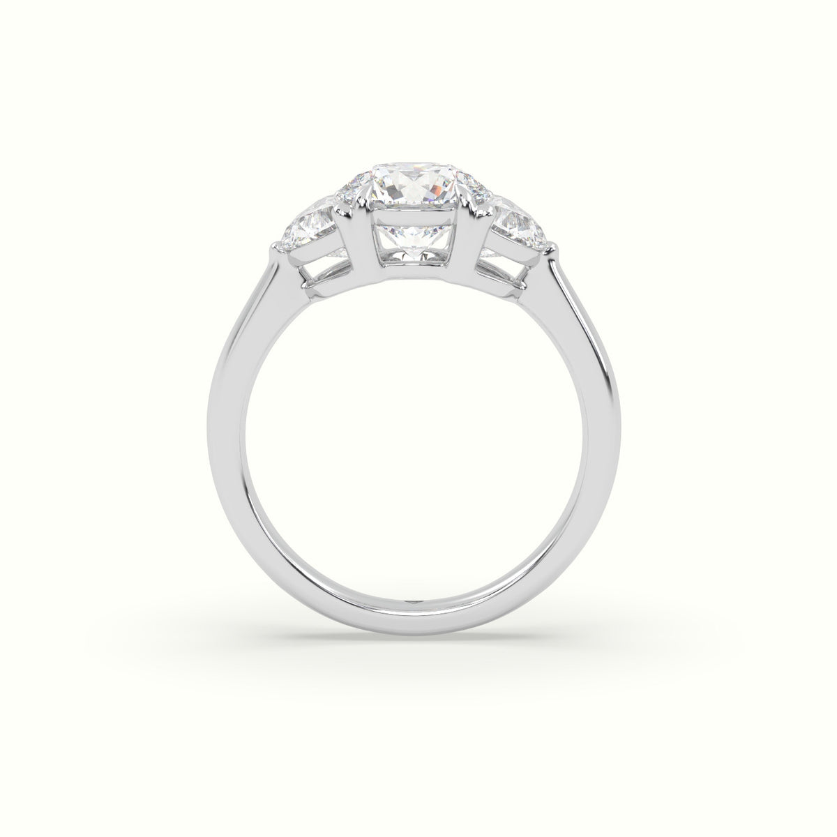 Round Diamond Trilogy Half Moon Engagement Ring — White Gold