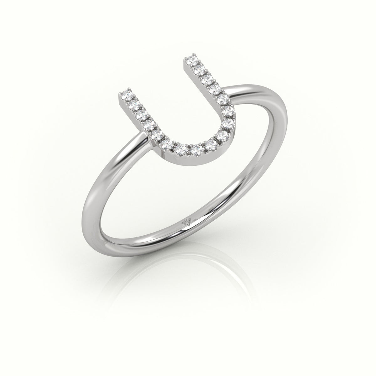 Round Cut Diamonds “U” Initials Monogram Alphabet Ring — White Gold