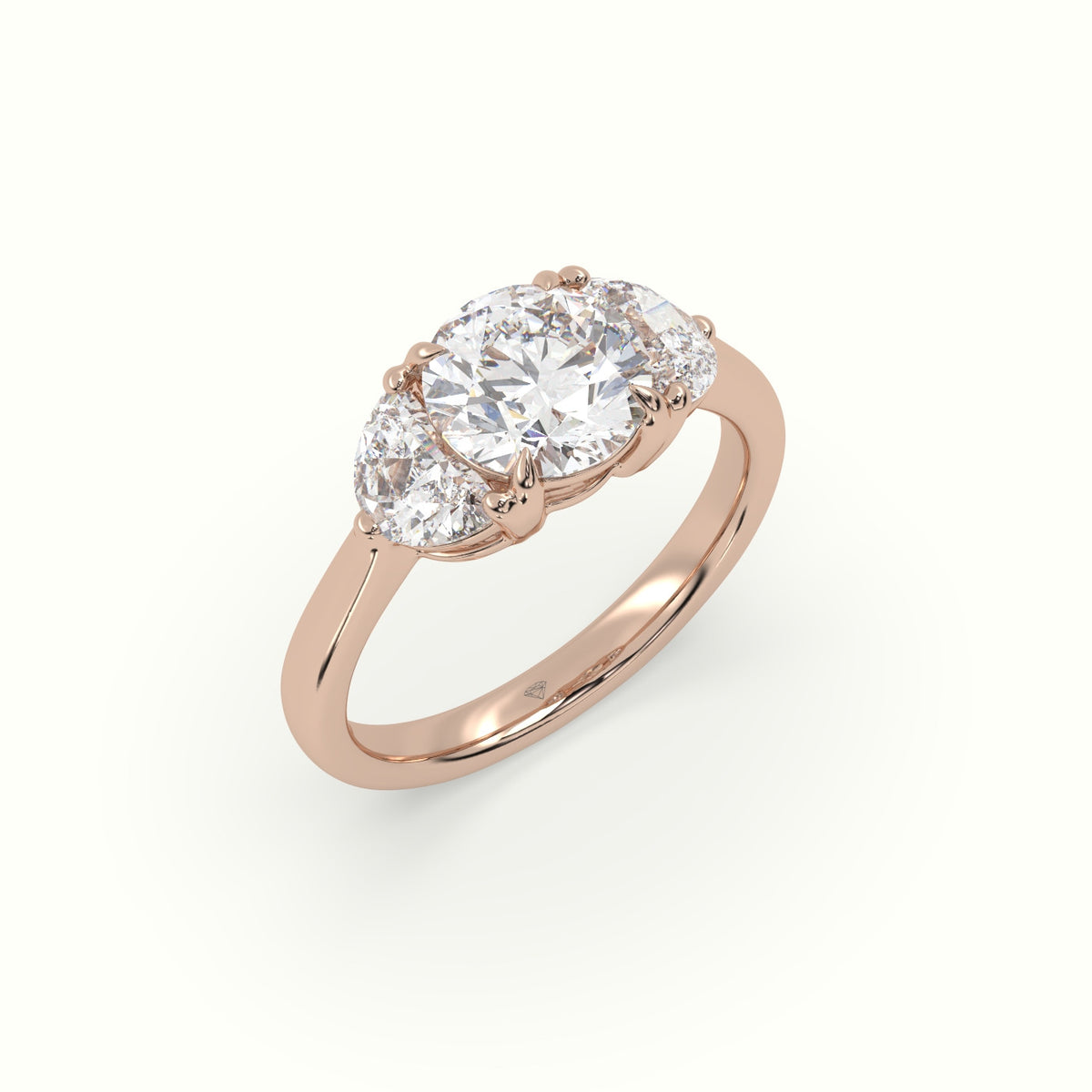 Round Diamond Trilogy Half Moon Engagement Ring — Rose Gold