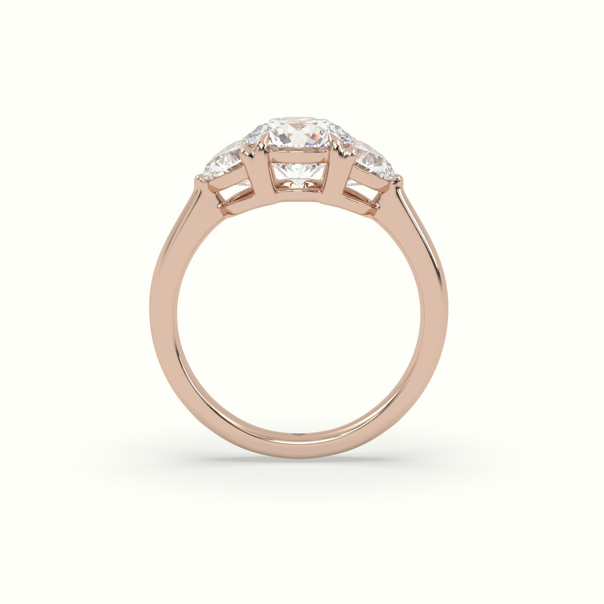 Round Diamond Trilogy Half Moon Engagement Ring — Rose Gold