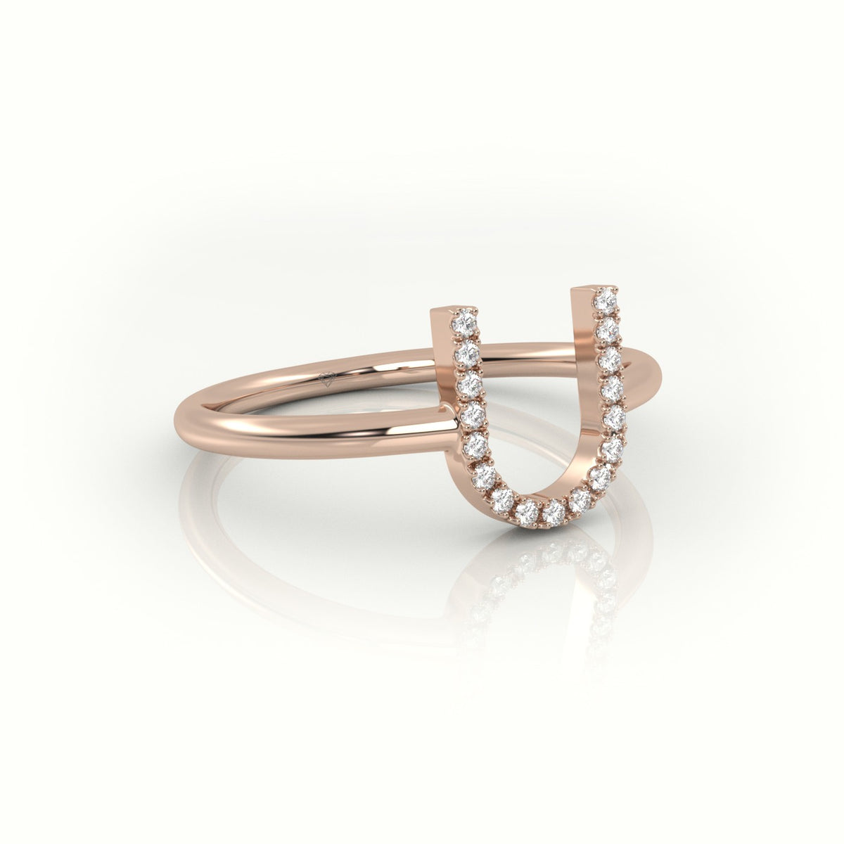 Round Cut Diamonds “U” Initials Monogram Alphabet Ring — Rose Gold