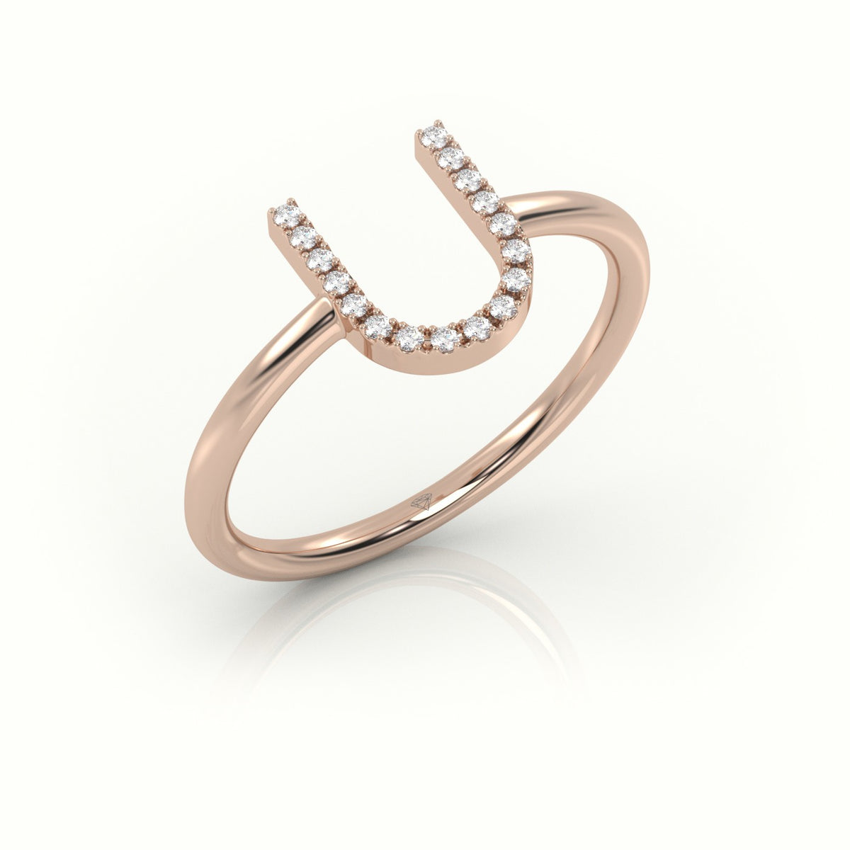 Round Cut Diamonds “U” Initials Monogram Alphabet Ring — Rose Gold