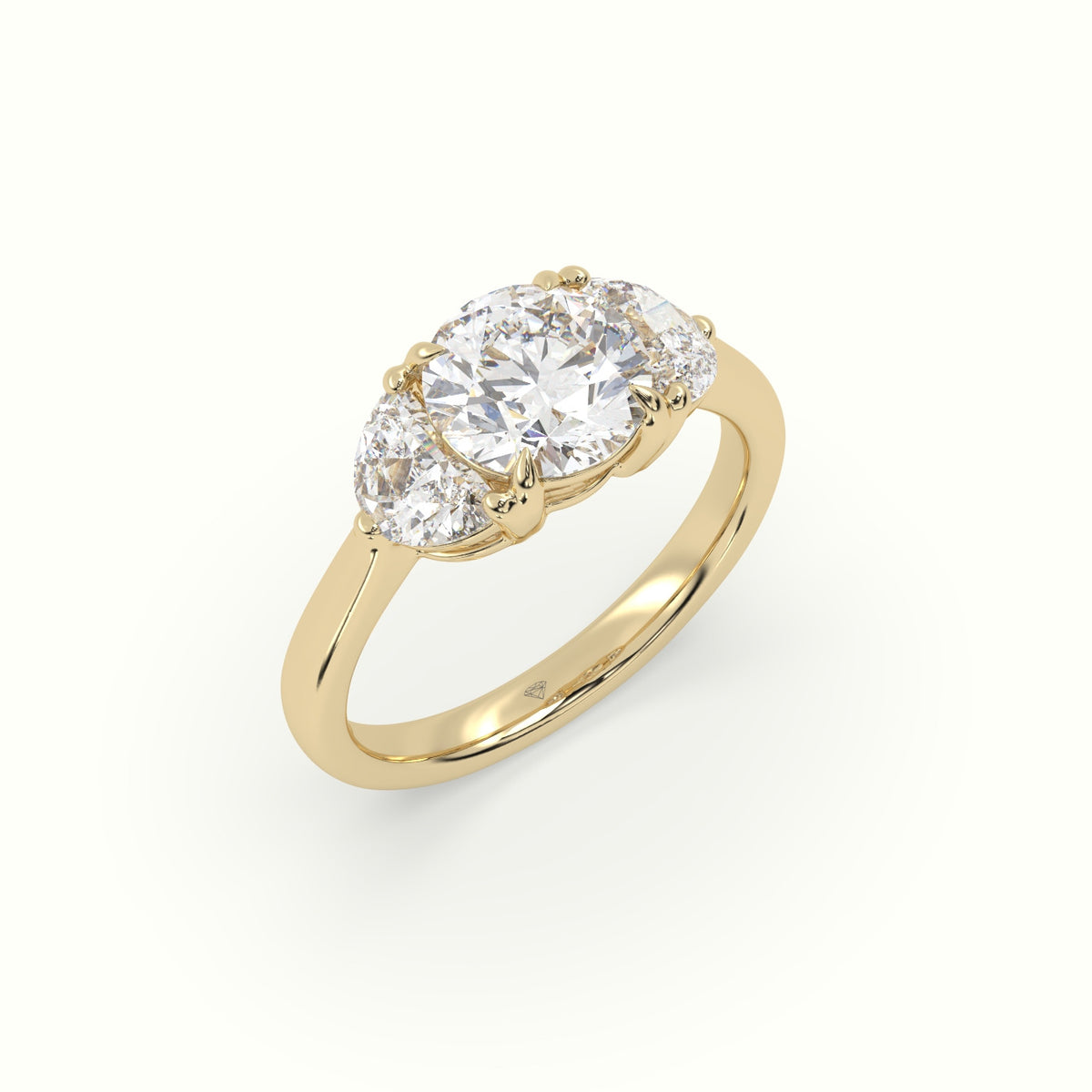 Round Diamond Trilogy Half Moon Engagement Ring — Yellow Gold