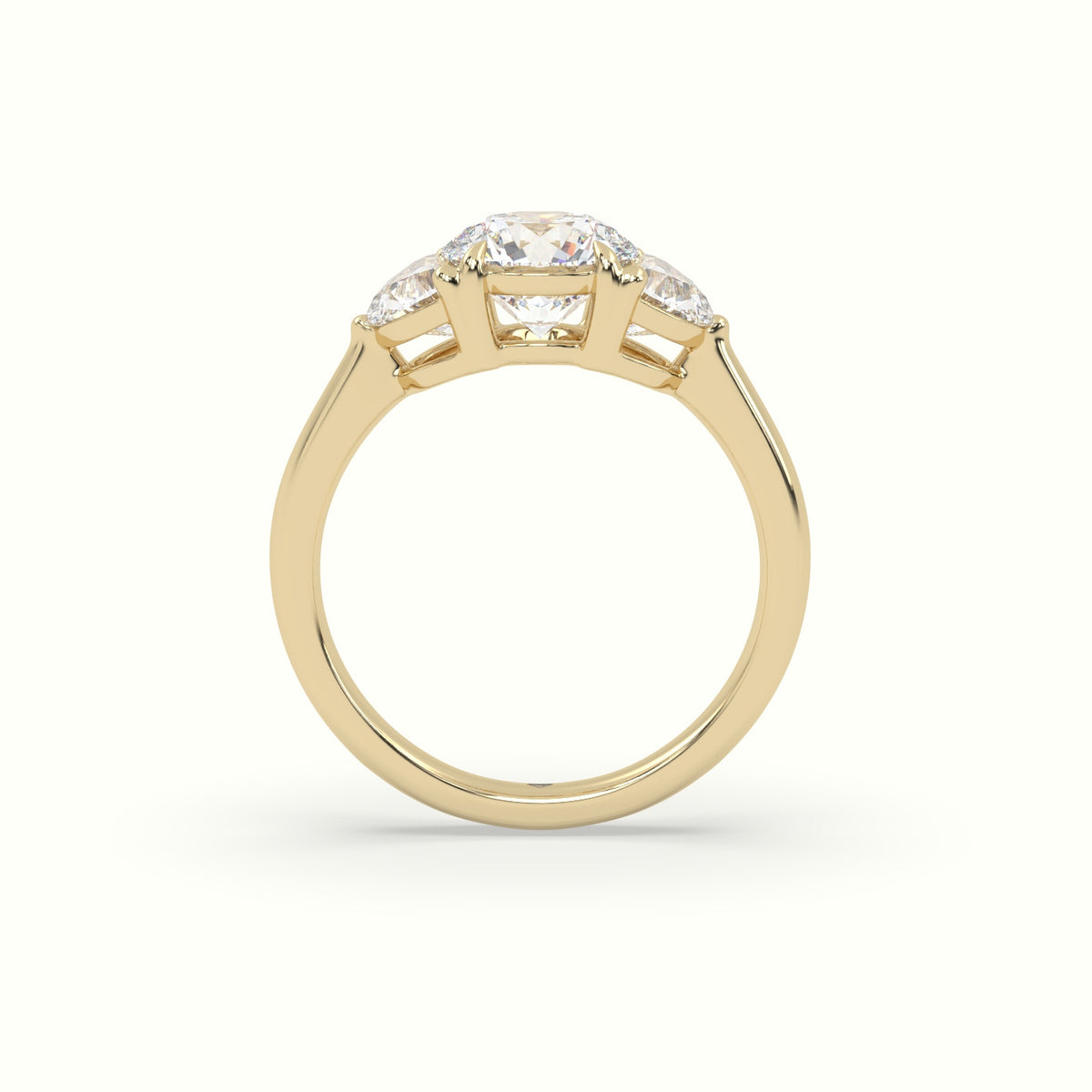 Round Diamond Trilogy Half Moon Engagement Ring — Yellow Gold