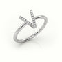 Round Cut Diamonds “V” Initials Monogram Alphabet Ring — White Gold