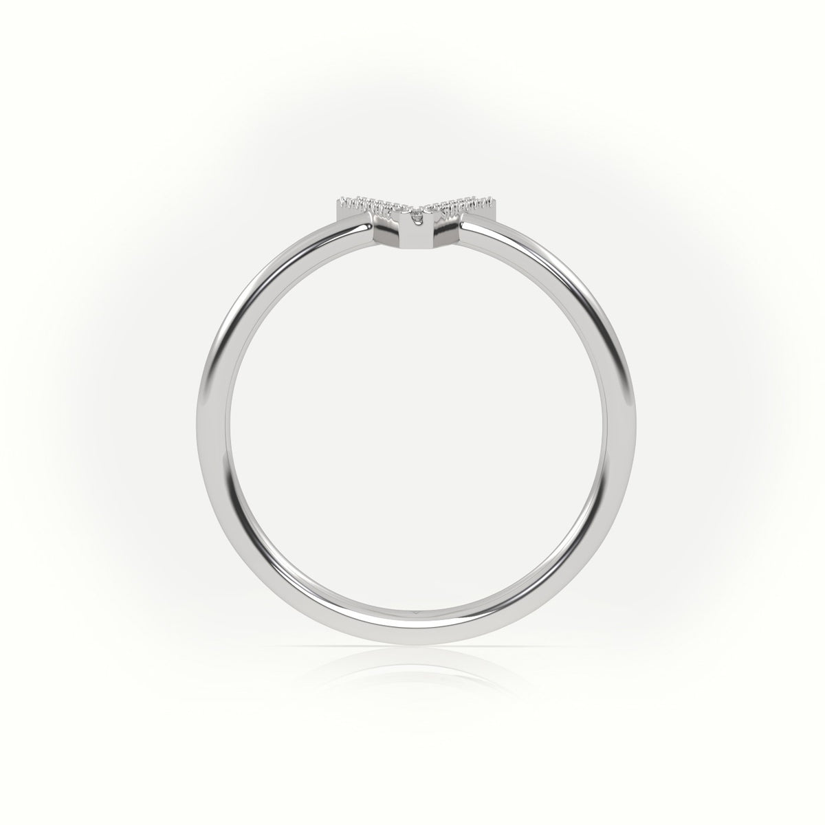 Round Cut Diamonds “V” Initials Monogram Alphabet Ring — White Gold
