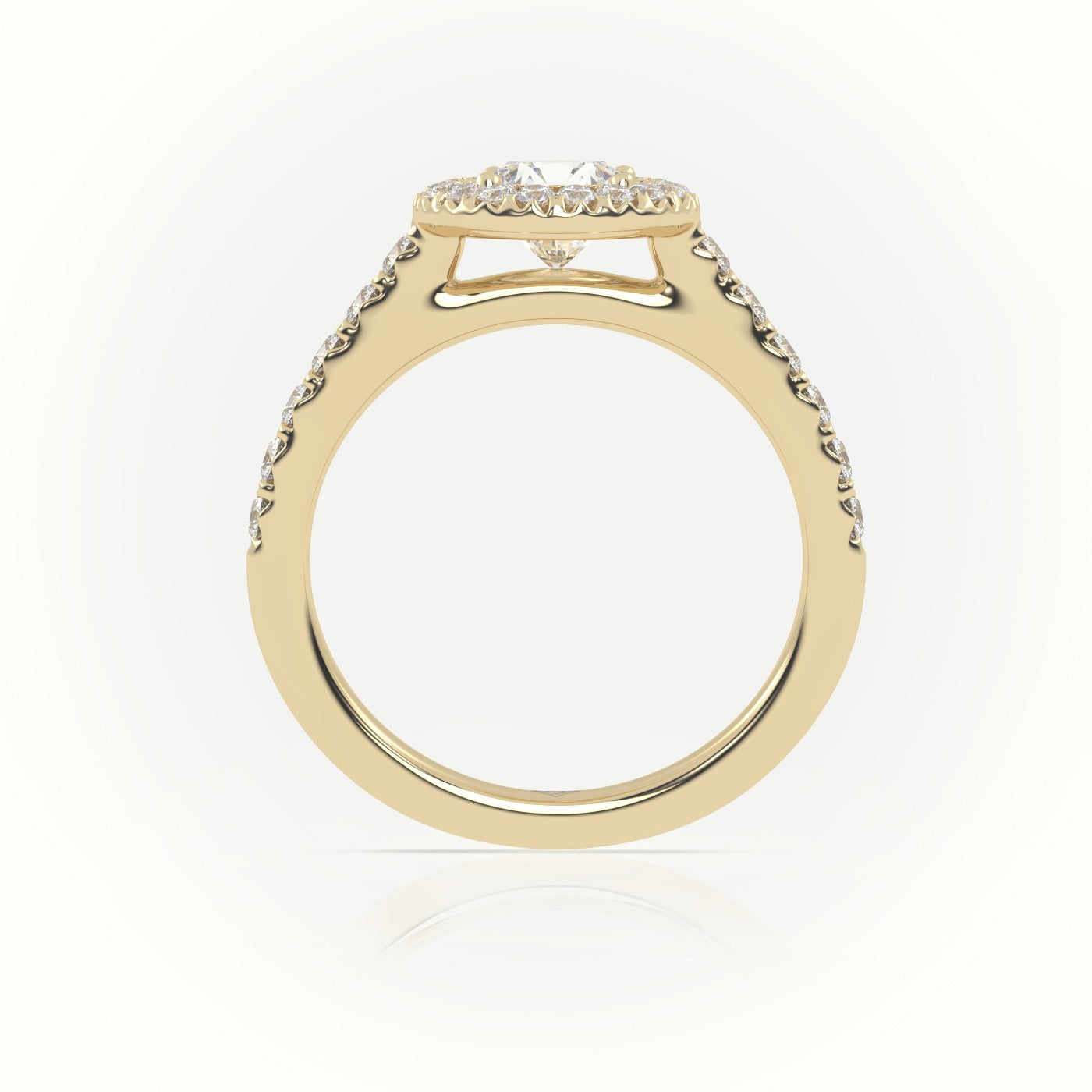 Round-Cut-Diamond 4 Prongs Halo Scallop Setting Engagement Ring — Yellow Gold