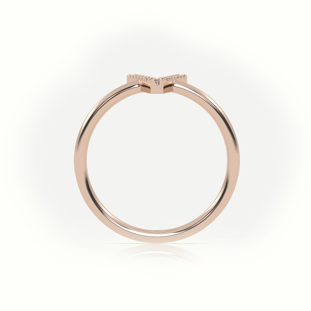 Round Cut Diamonds “V” Initials Monogram Alphabet Ring — Rose Gold