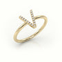 Round Cut Diamonds “V” Initials Monogram Alphabet Ring — Yellow Gold