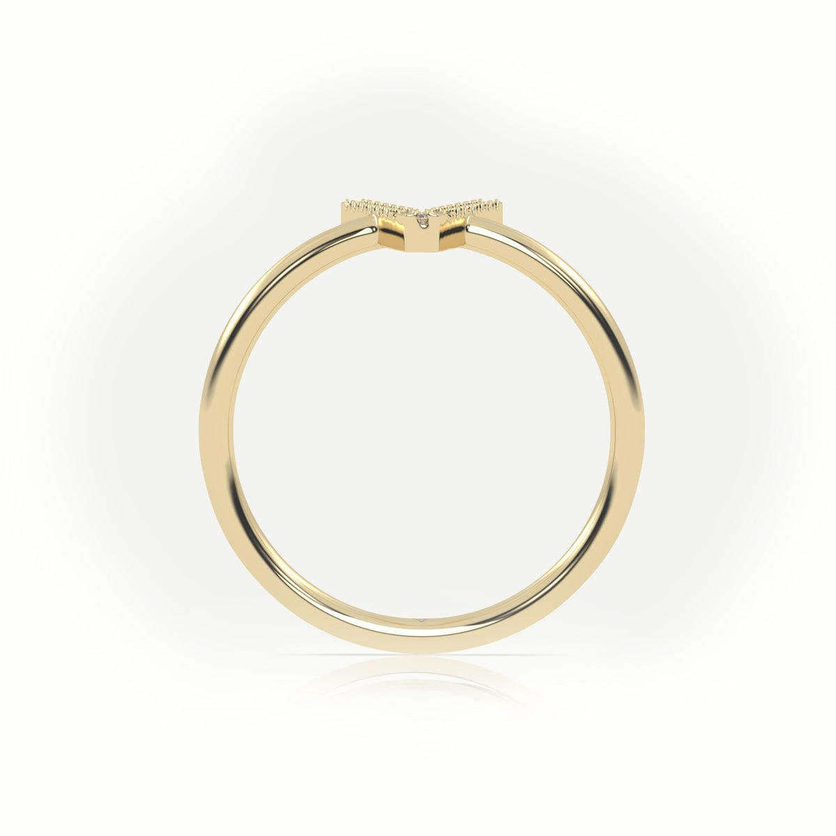 Round Cut Diamonds “V” Initials Monogram Alphabet Ring — Yellow Gold