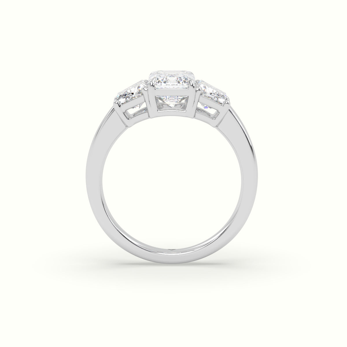 Emerald Diamond Trilogy Trapezium Engagement Ring — White Gold