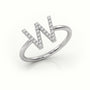 Round Cut Diamonds “W” Initials Monogram Alphabet Ring — White Gold
