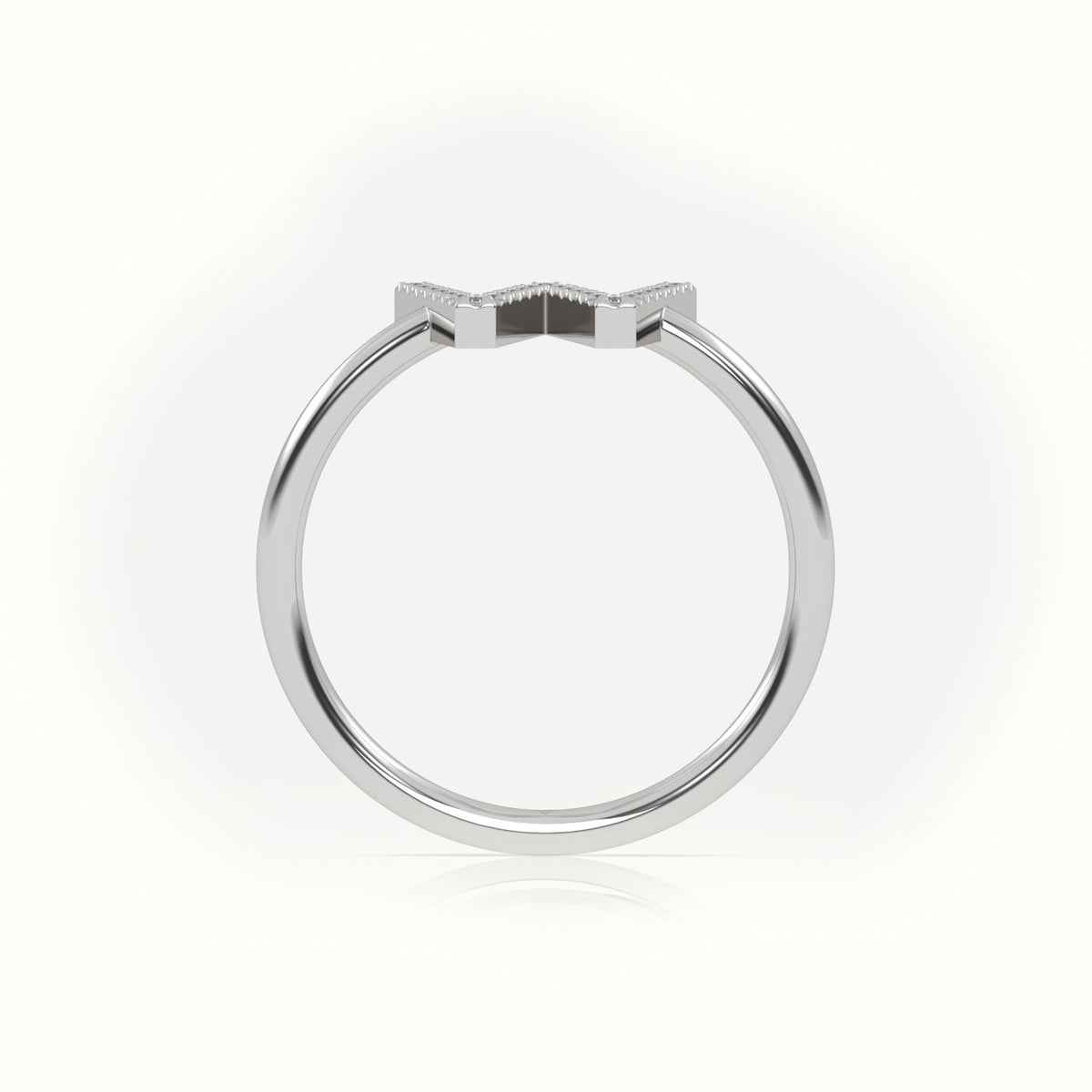 Round Cut Diamonds “W” Initials Monogram Alphabet Ring — White Gold