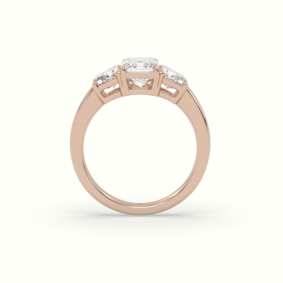 Emerald Diamond Trilogy Trapezium Engagement Ring — Rose Gold