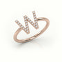 Round Cut Diamonds “W” Initials Monogram Alphabet Ring — Rose Gold