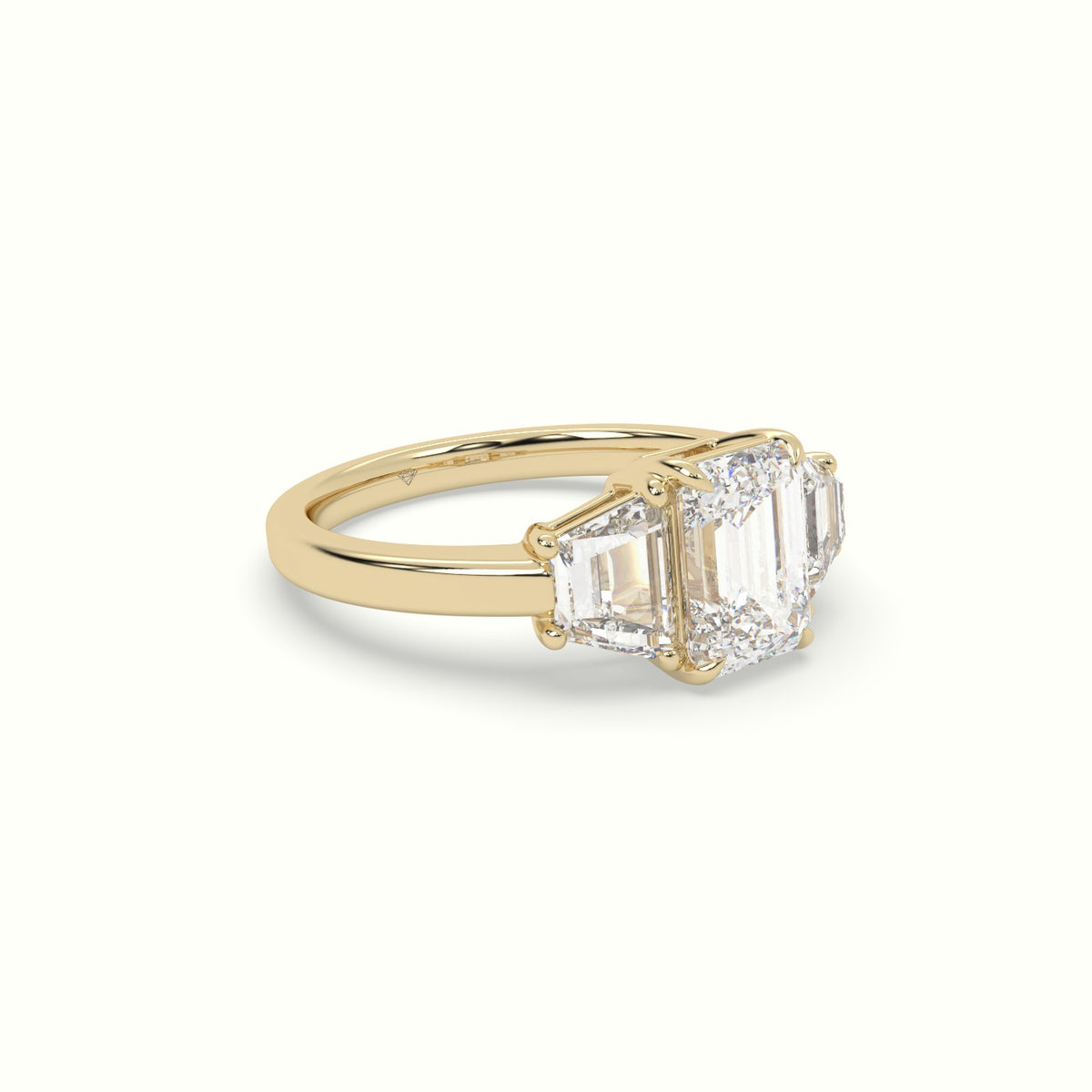 Emerald Diamond Trilogy Trapezium Engagement Ring — Yellow Gold