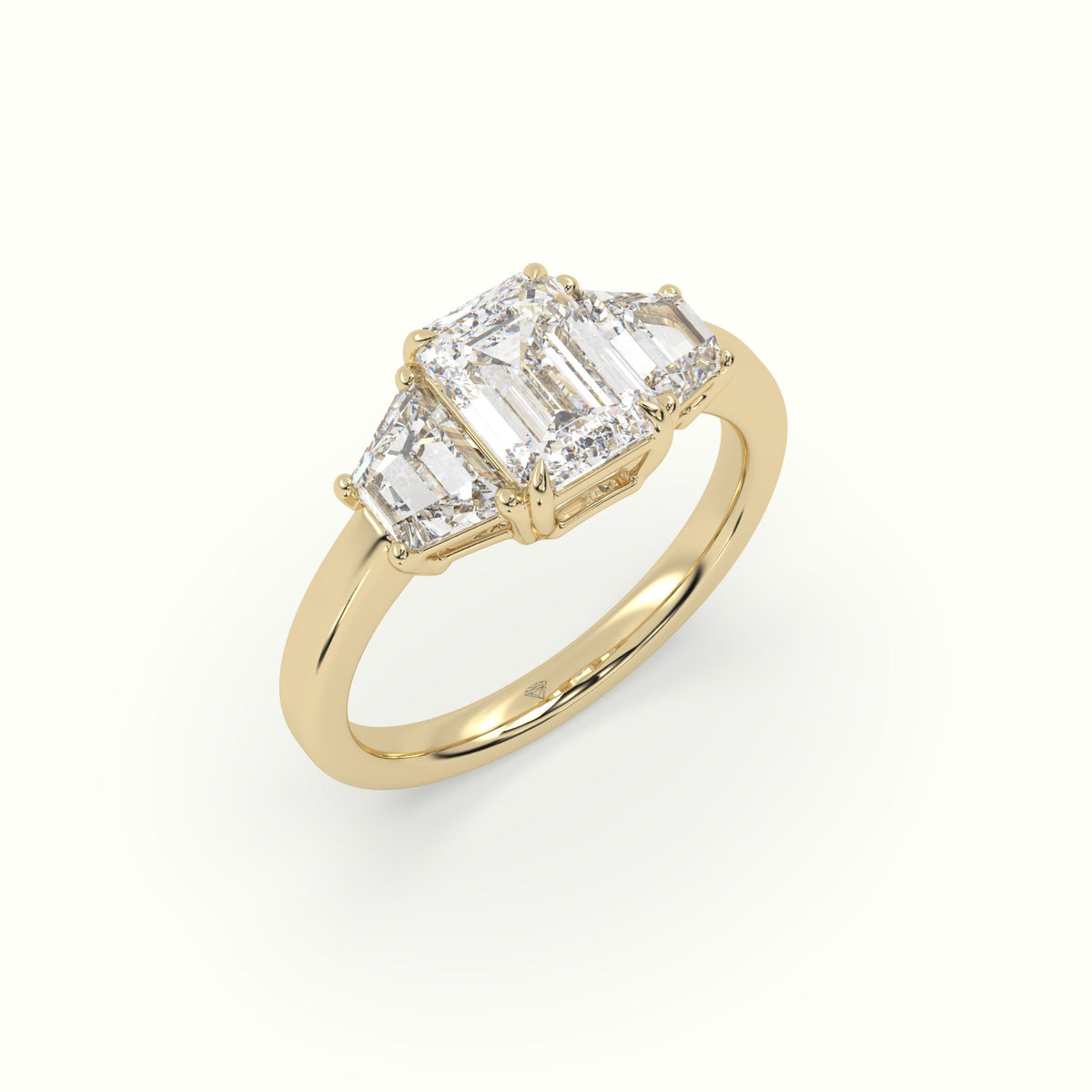 Emerald Diamond Trilogy Trapezium Engagement Ring — Yellow Gold