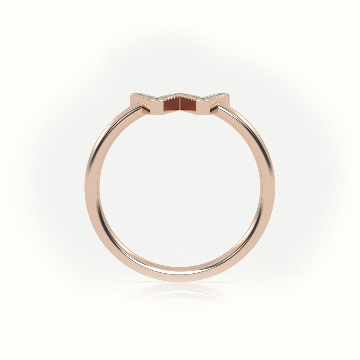 Round Cut Diamonds “W” Initials Monogram Alphabet Ring — Rose Gold