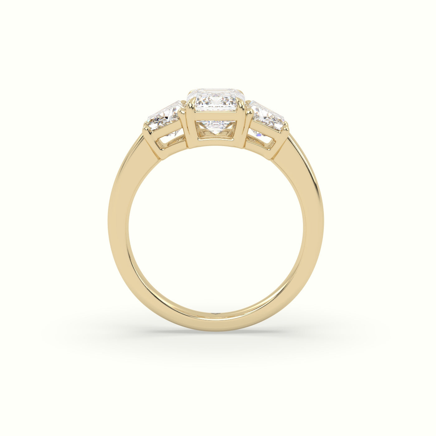 Emerald Diamond Trilogy Trapezium Engagement Ring — Yellow Gold