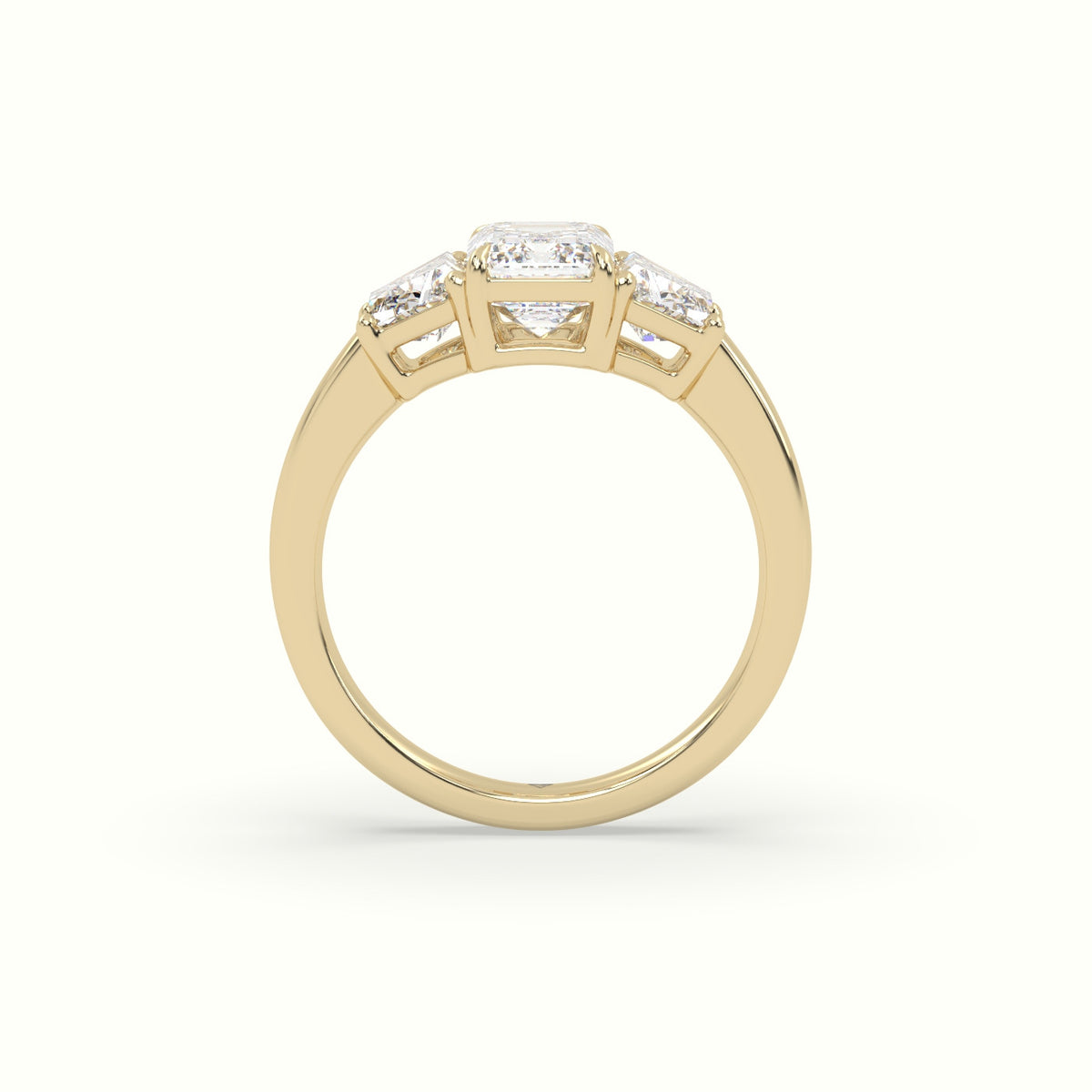 Emerald Diamond Trilogy Trapezium Engagement Ring — Yellow Gold