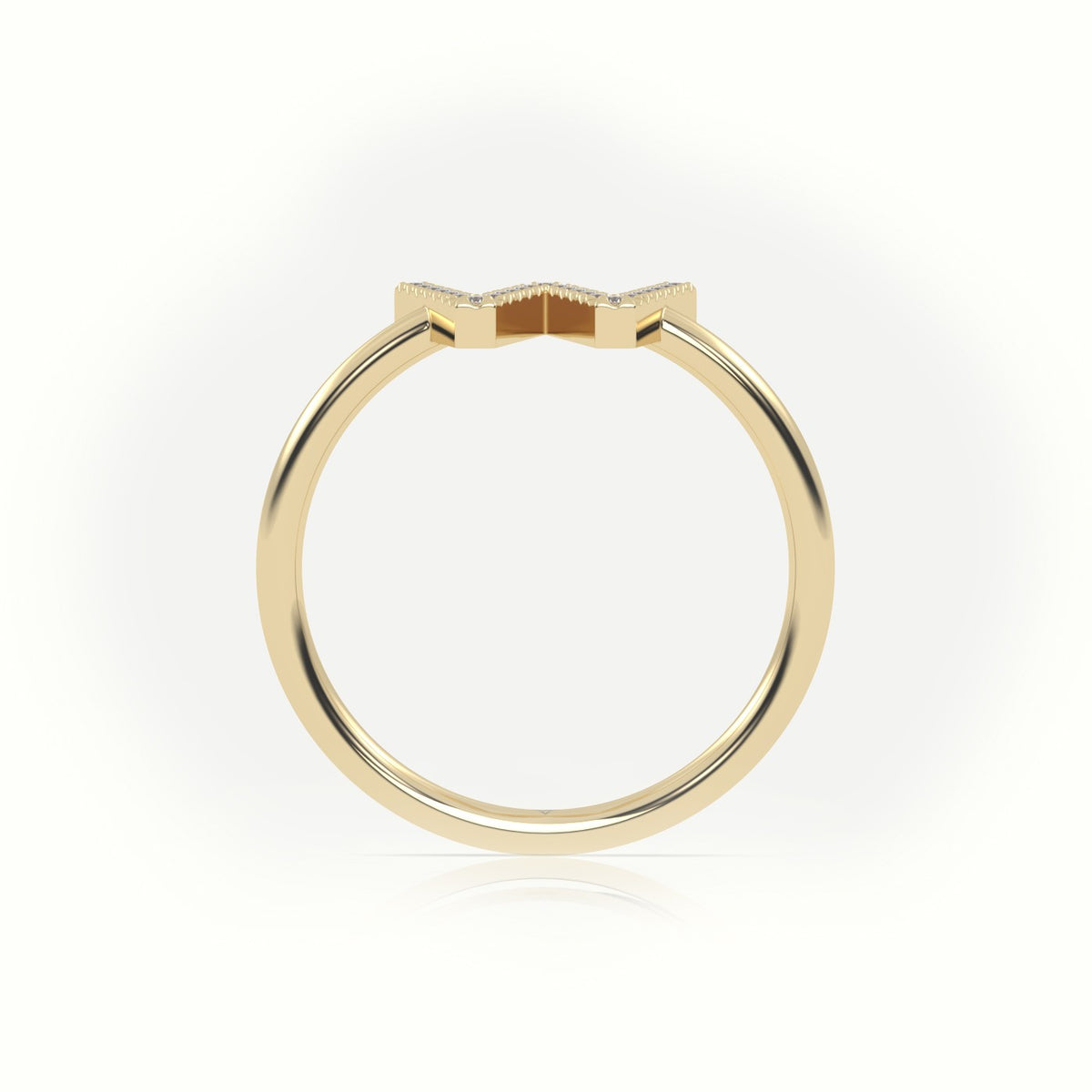 Round Cut Diamonds “W” Initials Monogram Alphabet Ring — Yellow Gold