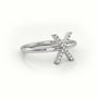 Round Cut Diamonds “X” Initials Monogram Alphabet Ring — White Gold
