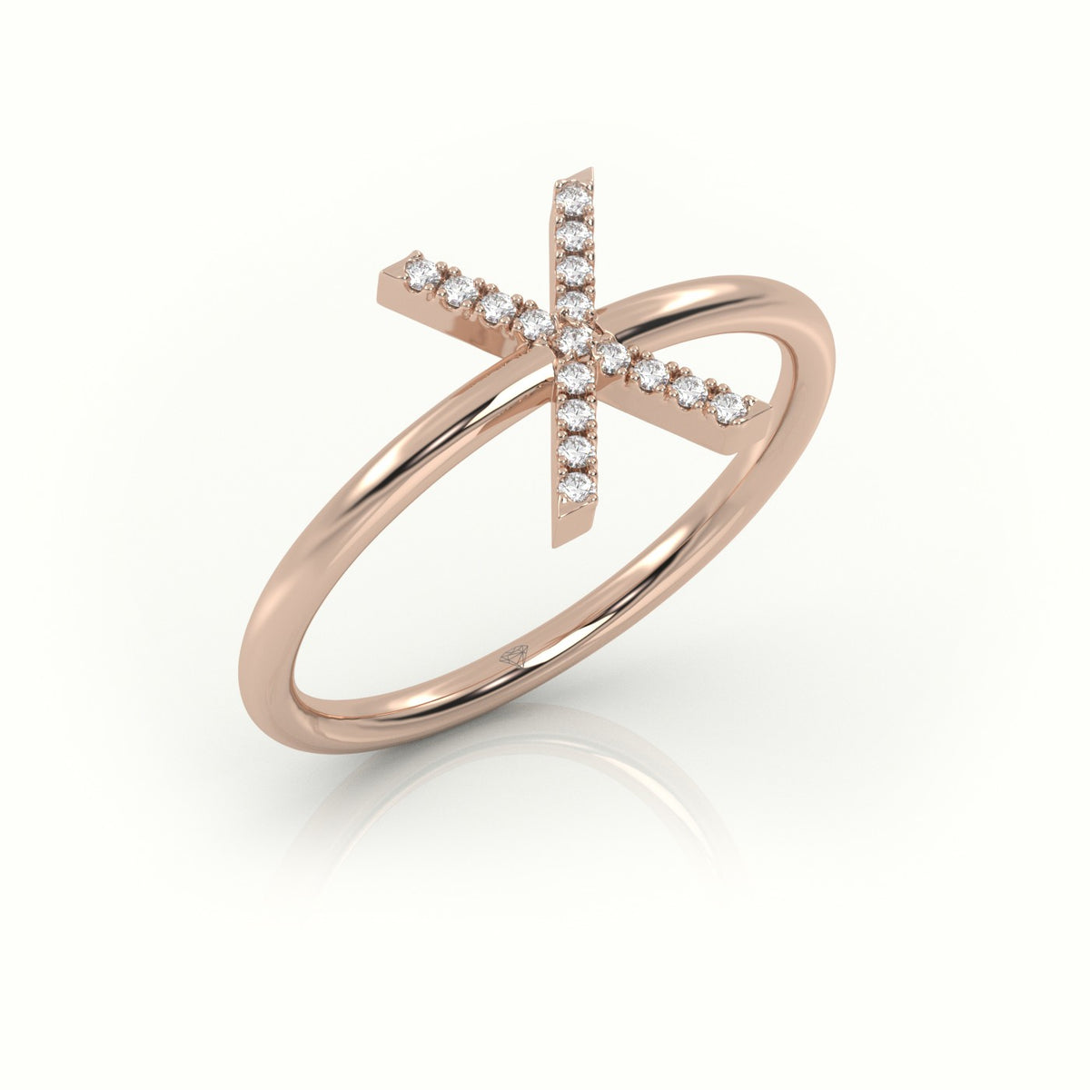 Round Cut Diamonds “X” Initials Monogram Alphabet Ring — Rose Gold