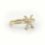 Round Cut Diamonds “X” Initials Monogram Alphabet Ring — Yellow Gold