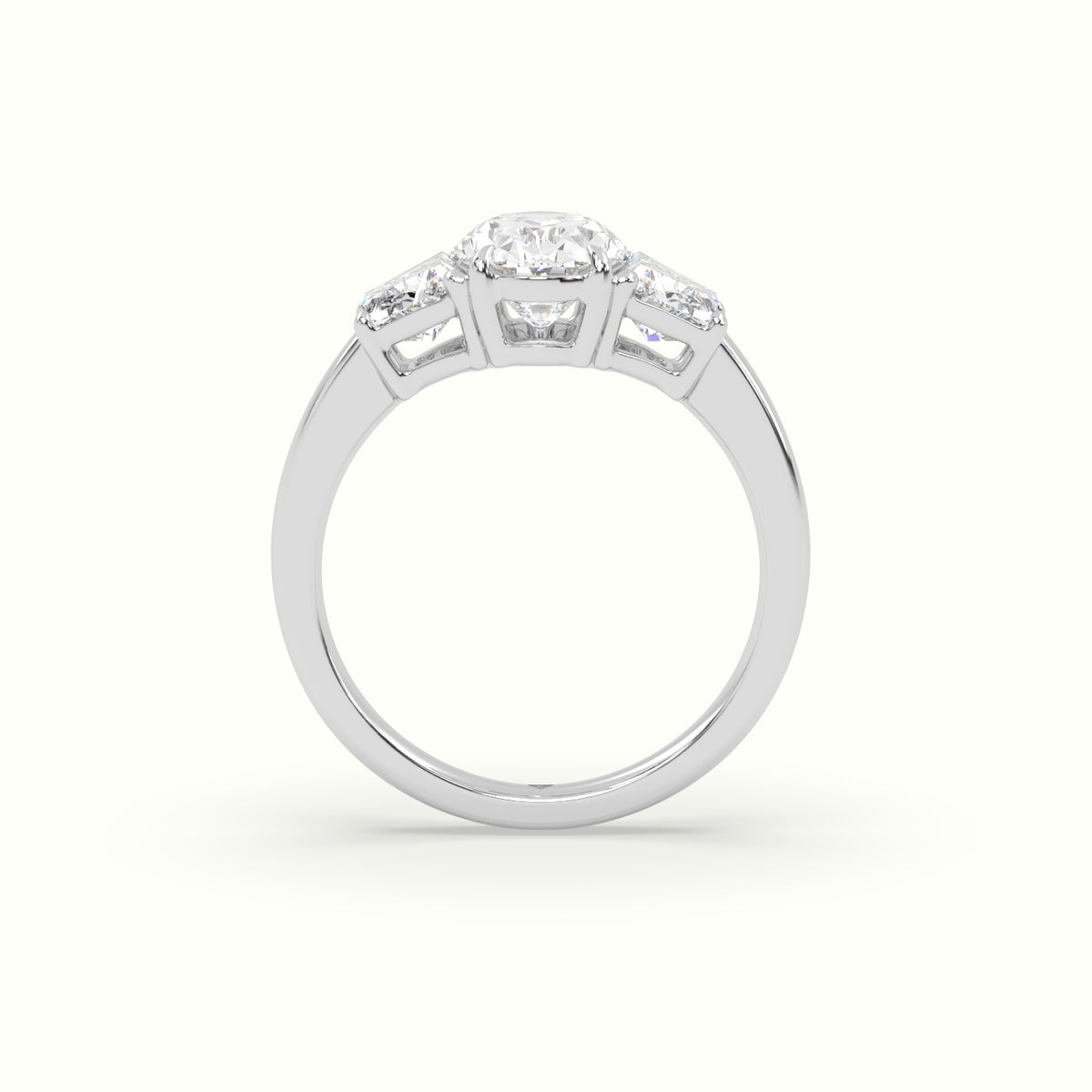 Oval Diamond Trilogy Trapezium Engagement Ring — White Gold