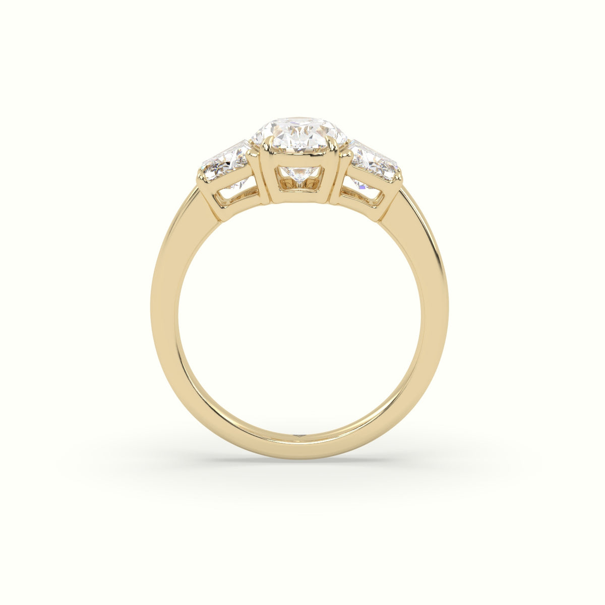 Oval Diamond Trilogy Trapezium Engagement Ring — Yellow Gold