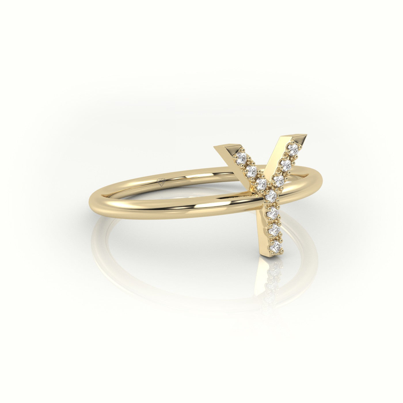 Round Cut Diamonds “Y” Initials Monogram Alphabet Ring — Yellow Gold