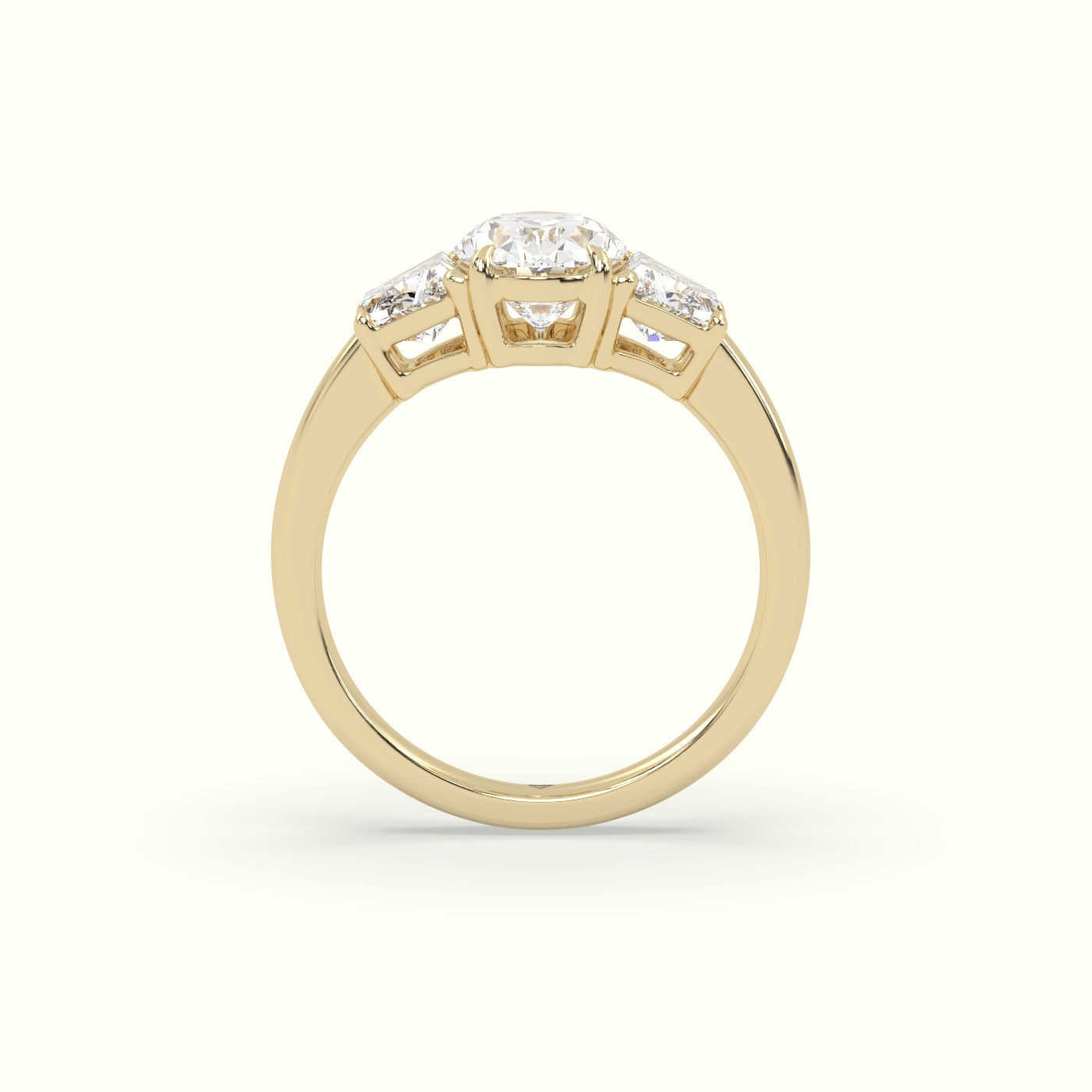 Oval Diamond Trilogy Trapezium Engagement Ring — Yellow Gold