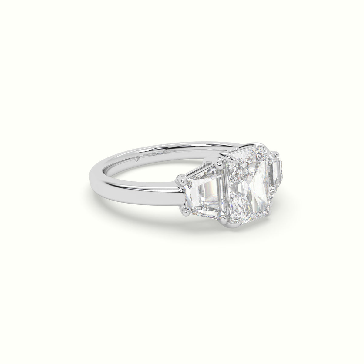 Radiant Diamond Trilogy Trapezium Engagement Ring — White Gold