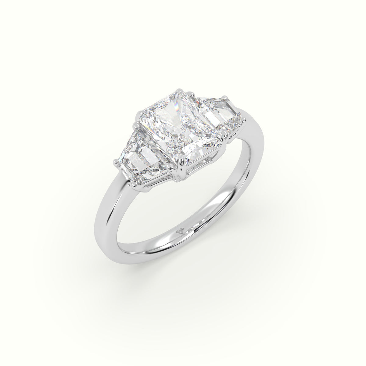 Radiant Diamond Trilogy Trapezium Engagement Ring — White Gold