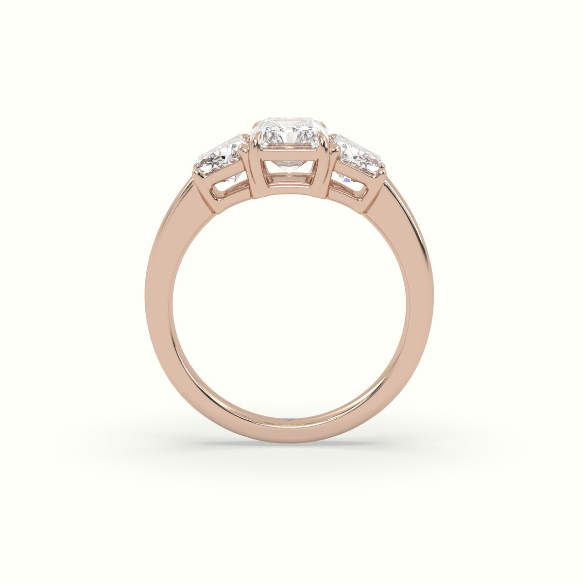 Radiant Diamond Trilogy Trapezium Engagement Ring — Rose Gold