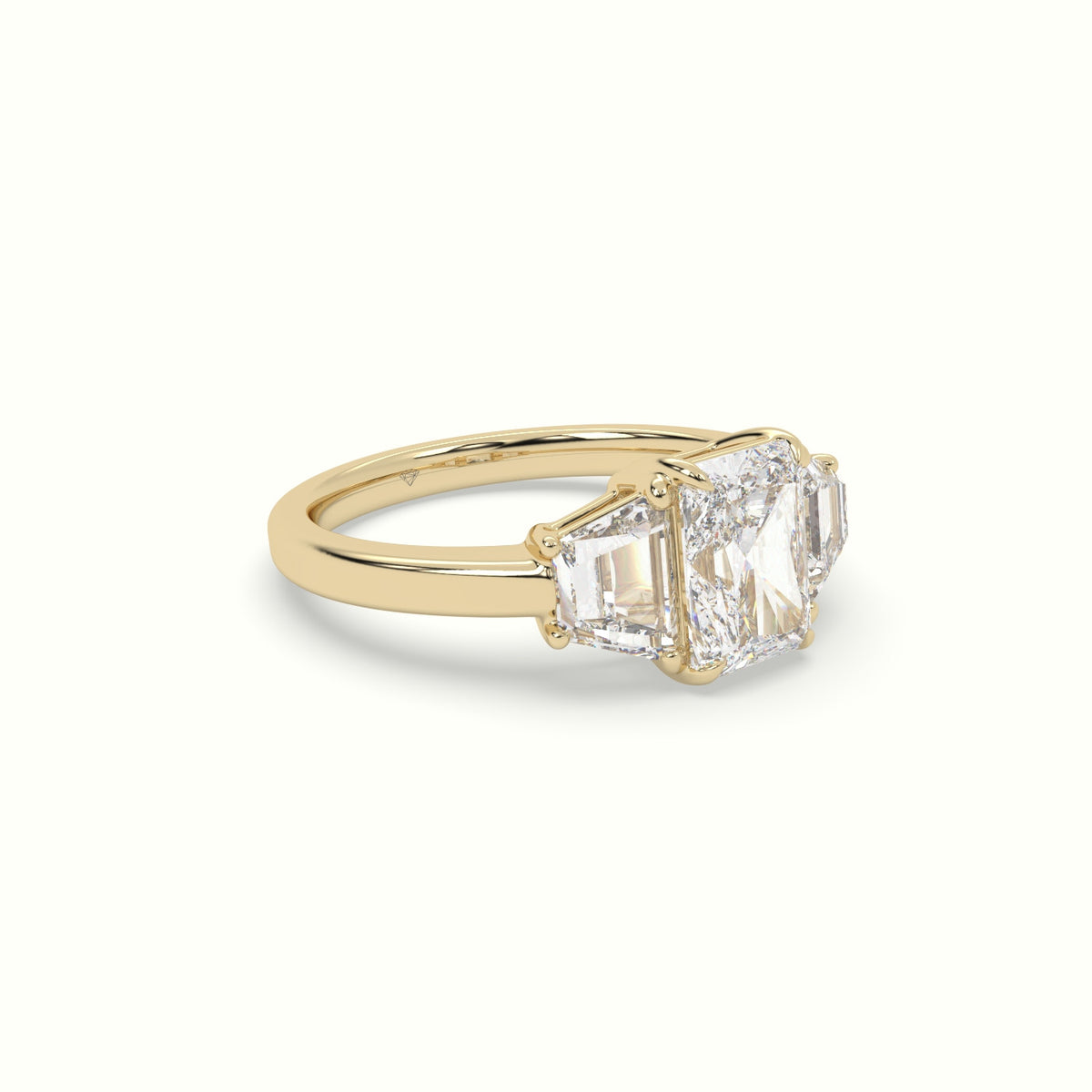 Radiant Diamond Trilogy Trapezium Engagement Ring — Yellow Gold