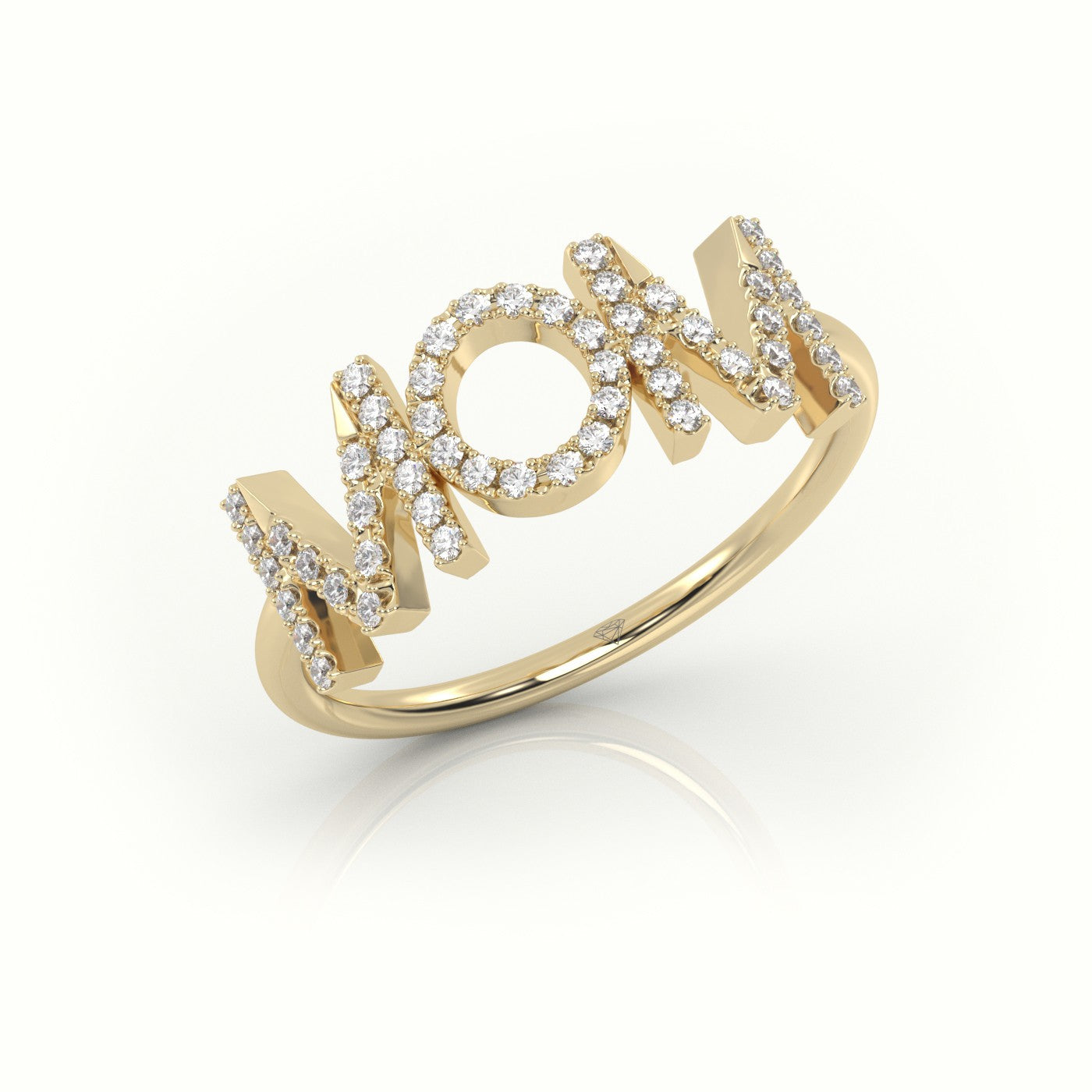 Round Cut Diamonds “Mom” Customized Monogram Ring — Yellow Gold