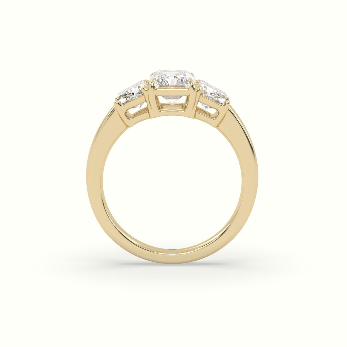 Radiant Diamond Trilogy Trapezium Engagement Ring — Yellow Gold